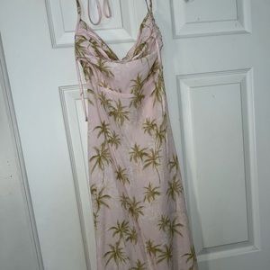 Pink and Green Floral Combo Midi Dress